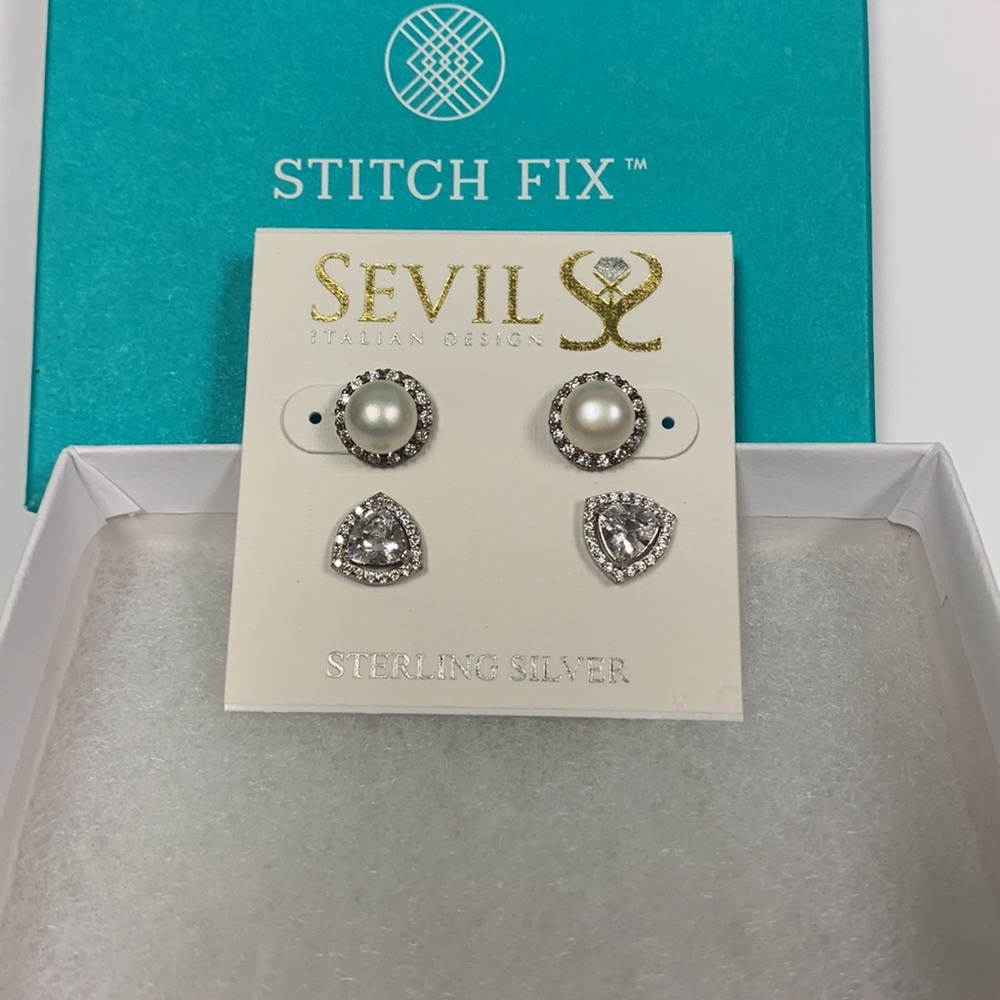 Monika (Sevil Italian Design) Sterling Silver Earring Stud/Pearl Set, NWT
